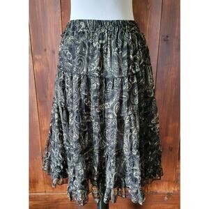 Wet Seal Women M Paisley Skirt Lined Black Tan Knee Length 90s Y2K 2000s Dainty